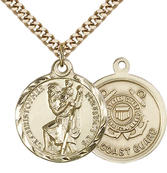 14KT GOLD FILLED ST CHRISTOPHER PENDANT ON A CHAIN - 7/8" x 3/4"